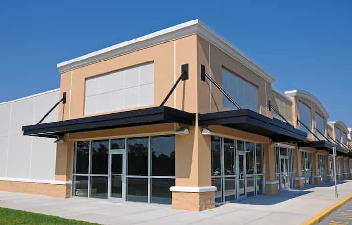 Bright red commercial awning in Virginia Beach, VA.